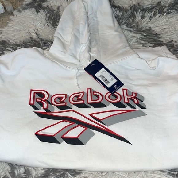Mens Reebok White Fleece Pullover Hoodie Size XL - Picture 1 of 4